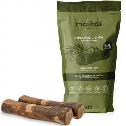 MAIKAI Palo Madera de Olivo - Pack 2 uds - Mordedor Natural para Perros - Alternativa a Huesos - Alivia la Ansiedad - Elimina Sarro