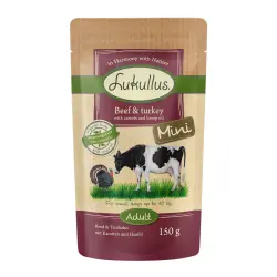 Lukullus Mini sin cereales 48 x 150 g - Pack Ahorro - Vacuno y pavo