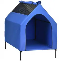 Caseta Para Perros Pawhut Tela Oxford Acero 110x76x110 Cm Azul