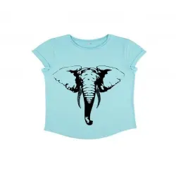 Animal totem camiseta manga corta algodón orgánico elefante turquesa para mujer