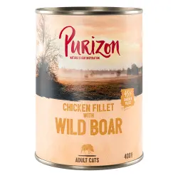 Purizon Adult 6 x 400 g comida húmeda para gatos, sin cereales - Filete de pollo con jabalí