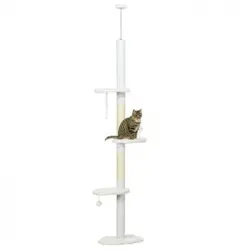 Árbol Para Gatos De Madera Felpa 48x32x225-255 Cm-pawhut.blanco