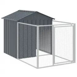 Caseta Perros Con Corral Acero Galvanizado Gris 117x201x123 Cm Vidaxl