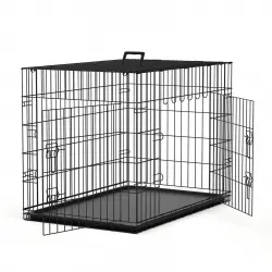 Nobleza - Jaula Metálica para Perros, 61x42x48.5cm,Jaula para Mascotas con 2 Puertas, Bandeja Base de Plástico Resistente a la Masticación y Asa de Transport - Negro