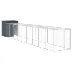 Gallinero Con Corral Acero Galvanizado Gris 165x1067x181 Cm Vidaxl