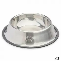 Comedero Para Perro Plateado Gris Goma Metal 22 X 6 X 22 Cm (12 Unidades)