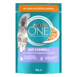 Purina ONE Pelaje y bolas de pelo - Con pollo y judías verdes (26 x 85 g)