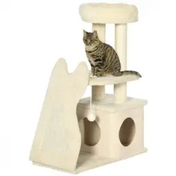 Árbol De Gatos De Madera Fieltro Felpa Sisal 60x30x83cm-pawhut.beige