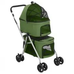 Cochecito Doble De Perros Plegable Tela Oxford Verde 83x48x97cm Vidaxl