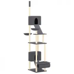 Árbol Rascador Para Gatos Suelo A Techo Gris Oscuro 277-303 Cm Vidaxl