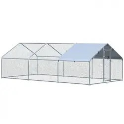 Gallinero Exterior Pawhut Metal Galvanizado Tela 3,03x6x1,95 M Plata