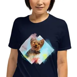 Mascochula camiseta mujer acuarela personalizada con tu macota azul marino