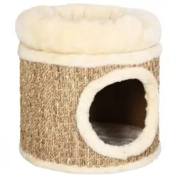 Casita Para Gatos De Lujo Con Cojín Hierba Marina 33 Cm Vidaxl