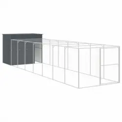 Caseta Perros Con Corral Acero Galvanizado Gris 214x865x181 Cm Vidaxl