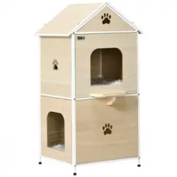 Caseta Para Gatos Pawhut Mdf Acero Felpa 47x40x90 Cm Natural