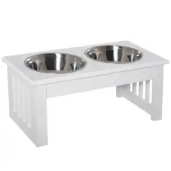 Comedero Para Perros De Acero Y Mdf 44x24x15 Cm – Pawhut. Blanco