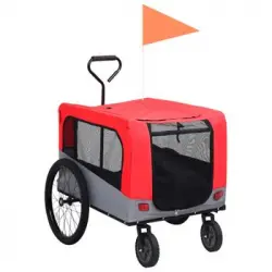 Remolque Carro De Bicicleta Mascotas 2 En 1 Rojo Y Gris Vidaxl