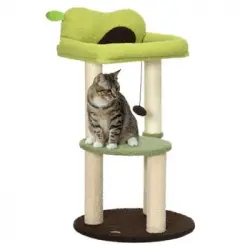 Árbol Rascador Para Gatos De Madera Felpa Sisal Ø44x83cm-pawhut.verde