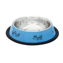 Comedero antideslizante de acero inoxidable azul para perros