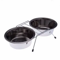 Comedero doble de acero con soporte - 2 x 0,35 l, diámetro 13 cm