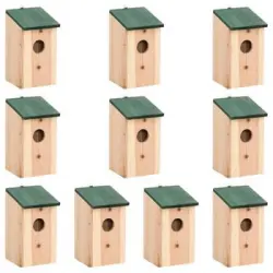 Casa Para Pájaros 10 Unidades Madera Maciza De Abeto 12x12x22cm Vidaxl