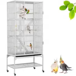 Jaula Grande Para Pájaro Con Ruedas 77 X 46,5 X 175,5 Cm Blanca