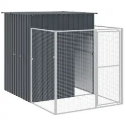 Caseta Perros Con Corral Acero Galvanizado Gris 165x251x181 Cm Vidaxl