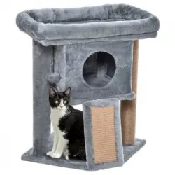 Árbol Rascador Para Gatos Pawhut Madera Felpa Yute 40x40x57 Cm Gris