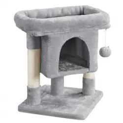 Árbol Rascador Para Gatos Pequeño Con Caseta 40x40x59cm Gris