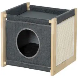 Cama Cueva Para Gatos De Pino Sisal Lino 40x40x40,5 Cm-pawhut. Gris