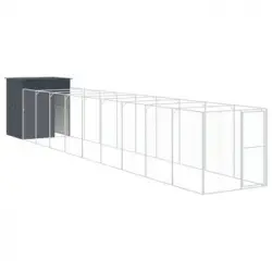 Caseta Perros Con Corral Acero Galvanizado Gris 165x1067x181 Cm Vidaxl