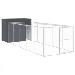 Caseta Perros Con Corral Acero Galvanizado Gris 214x661x181 Cm Vidaxl