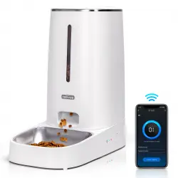 Nobleza - Dispensador Automático de Comida para Gatos y Perro, 2.4G WiFi 4L Dispensador con Temporizador y Control Remoto de la aplicación, 10s de grabación, 1-10 Comidas por Día, Blanco