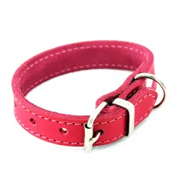 Collar de cuero Heim con costuras decorativas, rosa - 22 - 28 cm perímetro de cuello, 20 mm de ancho