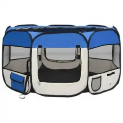 Parque De Perros Plegable Y Bolsa Transporte Azul 125x125x61cm Vidaxl