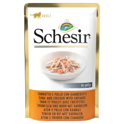 Schesir bolsitas 6 x 85 g en gelatina - Atún y pollo con gambas