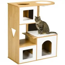 Árbol Para Gatos De Mdf Felpa 76x37x92,5 Cm-pawhut. Roble