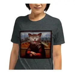 Mascochula camiseta mujer la gioconda personalizada con tu mascota gris oscuro