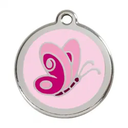 Placa identificativa Acero Inoxidable Esmalte Mariposa Rosa para perros