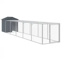 Gallinero Con Corral Acero Galvanizado Gris 117x609x123 Cm Vidaxl