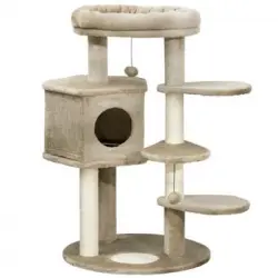 Árbol De Gatos De Madera Felpa Sisal 55x55x94 Cm-pawhut. Marrón