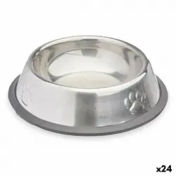 Comedero Para Perro Plateado Gris Goma Metal 15 X 4 X 15 Cm (24 Unidades)