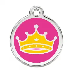 Placa identificativa Acero Inoxidable Esmalte Reina Corona Rosa Fuerte para perros