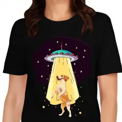 Mascochula camiseta mujer abduction personalizada con tu mascota negra