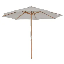 Outsunny Sombrilla Parasol de Jardín Ø300x250 cm con Sistema de Pestillo de Fijación Techo Ventilado y Poste Desmontable de Madera para Terraza Patio Exterior Gris