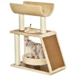 Rascador Gatos De Aglomerado Felpa Sisal Lino 60x30x76cm-pawhut.beige