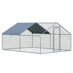 Gallinero Exterior De Metal Galvanizado Tela 3x4x1,95m-pawhut. Plata