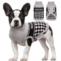 Nobleza - Jersey perro Pequeño, Jersey Elástico para Perros con Cuello Alto, Suéter Tipo Jersey para Perros Pequeños, Ropa de Abrigo de Ganchillo de Punto para Perros Pequeños Medianos (Gris, M)