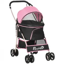 Cochecito Para Mascota De Tela Oxford Acero 82x49,5x98cm-pawhut. Rosa