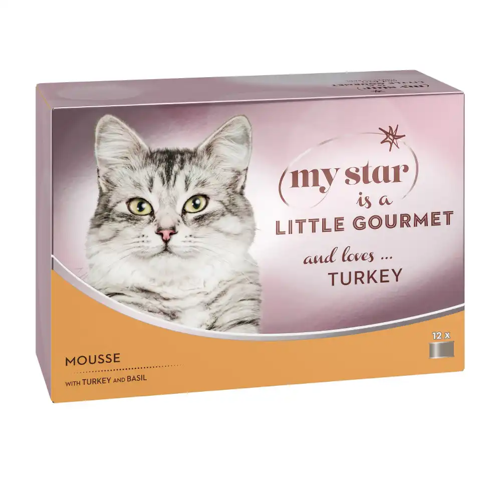 My Star Mousse Gourmet en latas 12 x 85 g para gatos - Pavo y albahaca